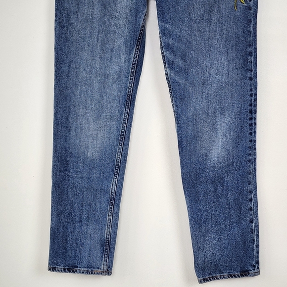 Straight Leg Boyfriend Cut Denim Embroiderd Flowers Boho Costal Cowgirl Indy Art - Picture 3 of 13